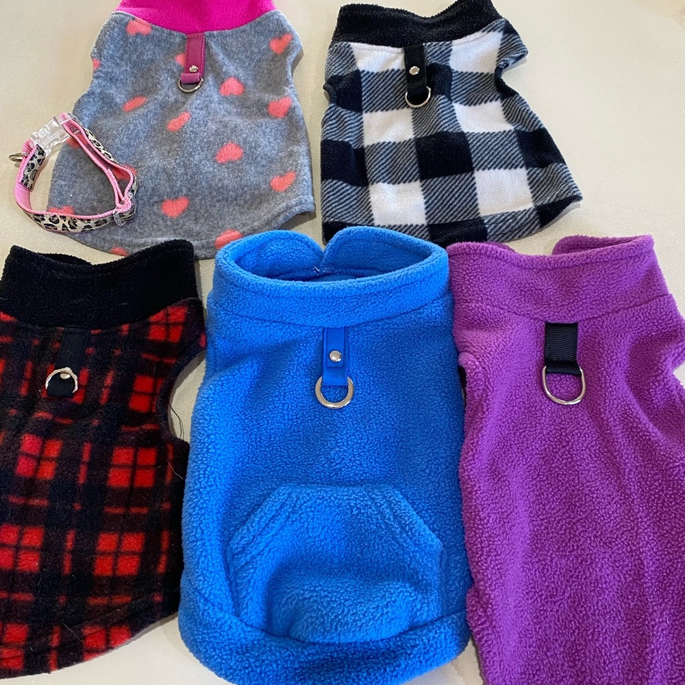 Lot of Puppy fleece vest and collar .